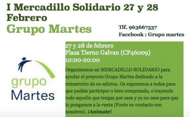 Grupo Martes prepara el primer Mercadillo Solidario para recaudar fondos para su proyecto